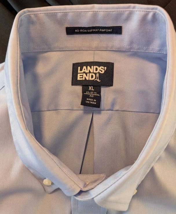 Camisa para Hombres LANDS' END XL 17-17.5 Azul Sin Hierro Supima Pinpoint Oxford Abotonada Foto 2 de 4