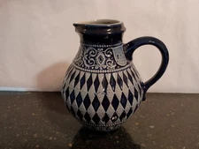 Marzi & Remi Vintage Stoneware Wine Jug Pitcher .5L Salt Glazed Blue Diamond