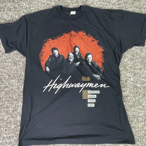 Highwaymen Shirt Sz Small Black Tour Waylon Wil 1990s vintage concert t-shirt, vintage, size S, single stitch, B+ condition