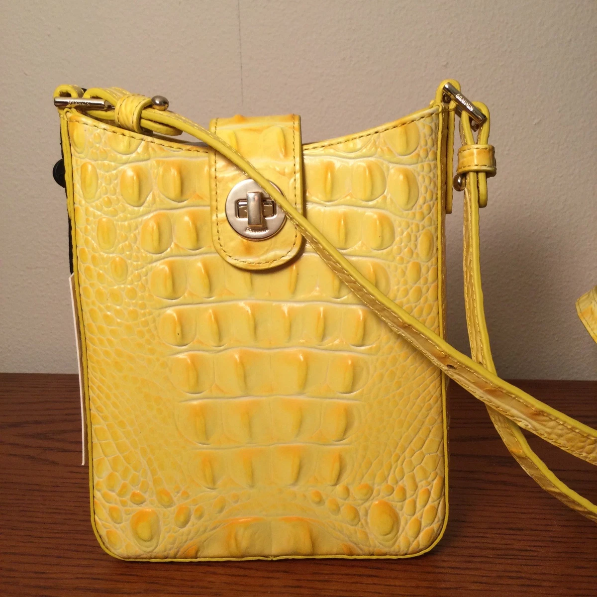 Brahmin Marley Buttercup Melbourne Yellow Croc Leather 