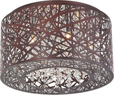 Inca Collection Seven-Light Crystal Drum Ceiling Flush Mount - Bronze Finish