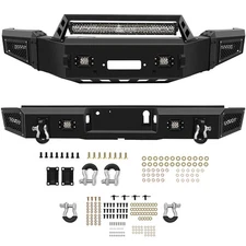 Front Rear Bumper Assembly Set For 2018-20 Ford F 150 w/ LED Lights Black