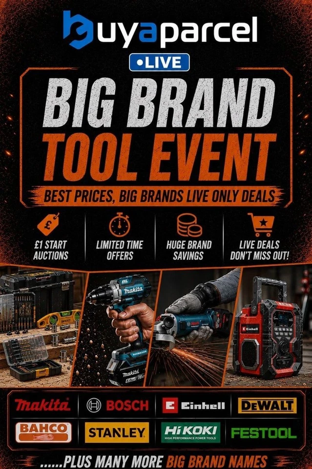 Buyaparcel LIVE Big Brand Tool Deals | £1 Auctions | Live ONLY Flash Sales