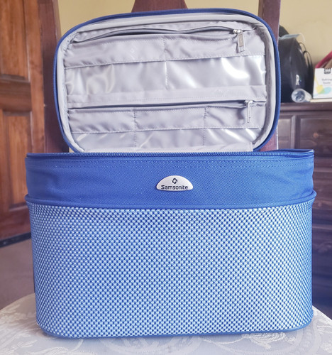 Samsonite Hunter Blue Zippered Train Case Luggage Toiletry Hard Case Hand Bag