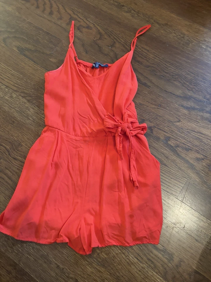 Mameluco corto para mujer - Vestido mameluco con cuello en V con corbata talla XS - Mameluco rojo diario Foto 2 de 4