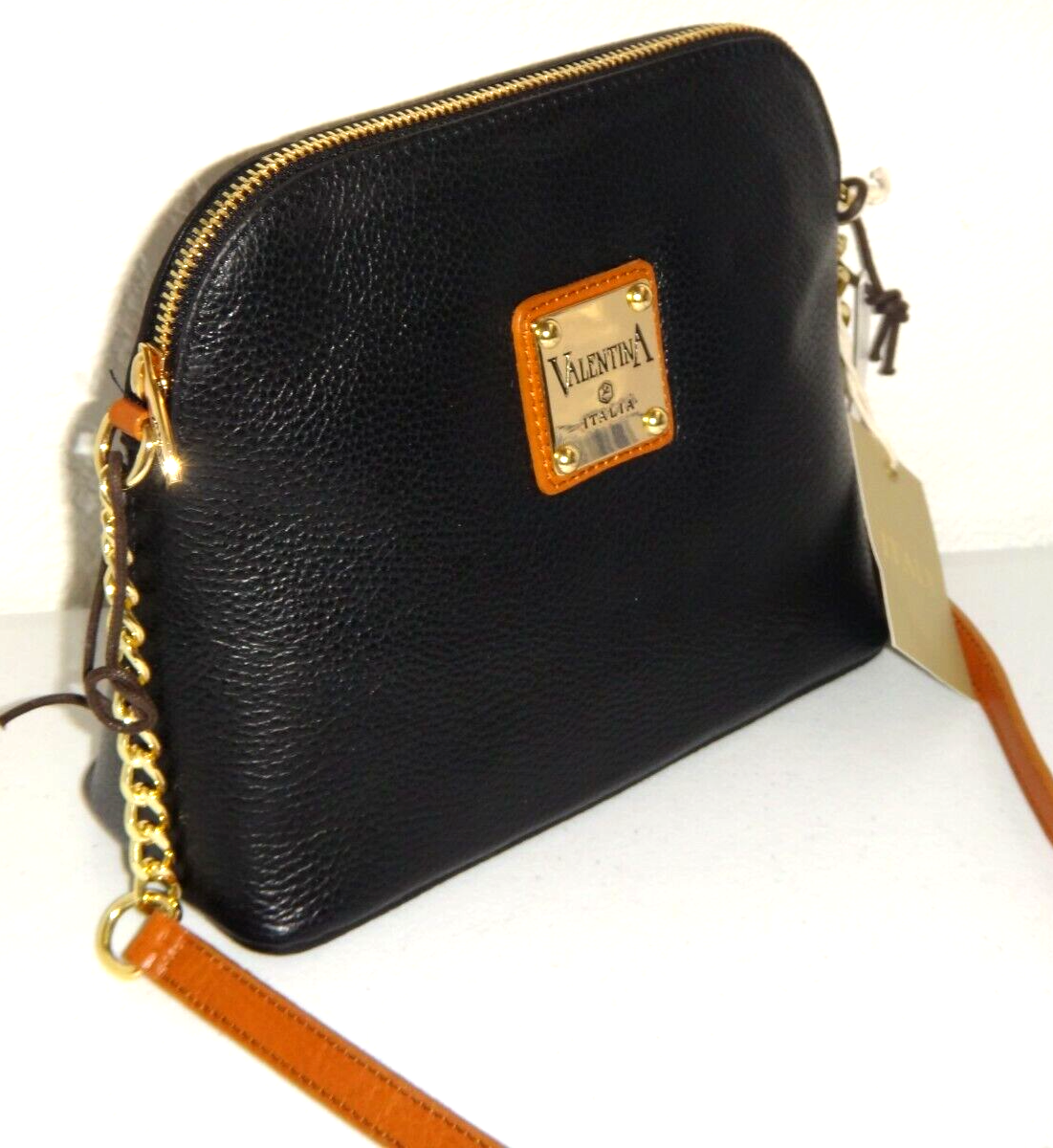VALENTINA ITALIA Womens Crossbody Shoulder Bag Black Brown Leather