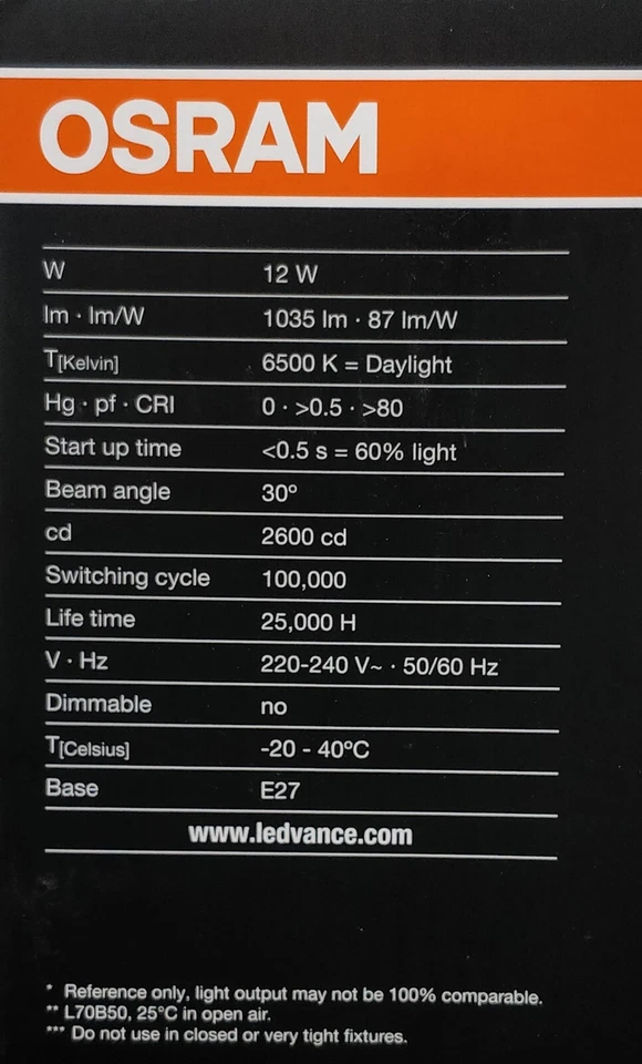 2 x OSRAM LED PAR38 Floodlight Globes Bulbs 12W 240V E27 Cool Daylight 6500K - Image 3 of 4