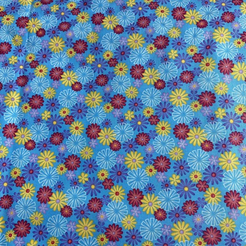 Moda Fabrics Cosmic Cats Floral Blue Cotton Flower Power Quilting 70s Starburst - Picture 7 of 10