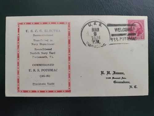 1936 VERY(!) Rare Postage Envelope From USS Potomac-AG25(Presidents Yacht) to NC