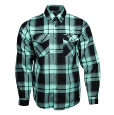 Dixxon Pumper Aqua Blue Black Plaid Flannel Long Sleeve Shirt
