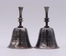 Set: 2 Vintage Amenity 🔔 Bell Glenmark Silver Plate Spun Finger Handle Patinaed