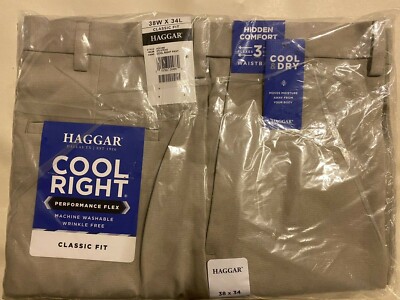 Haggar Men's Cool Right Performance Flex Classic Fit, String, 38W X 34L