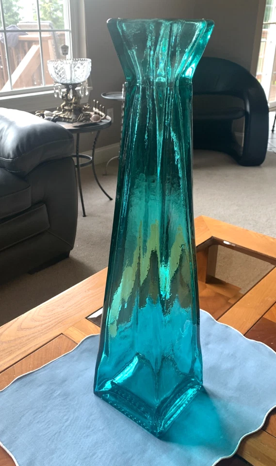 Teal Blue Floor Vase 21-inch-Tall Square Pyramidal Flower Vase - weighs 10 lbs. - Image 2 of 4