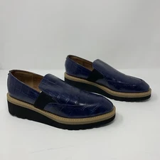 Donald Pliner HP Trudie Wedge Slip-On Loafers Women's 8.5M Navy Leather 8032