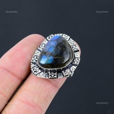 Natural Labradorite Gemstone Statement Ring Size 8 925 Sterling Silver For Girls