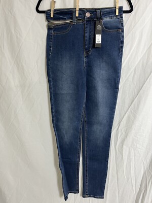 Fashion Nova Jeans Womens Size 3 Cut Out Skinny High Rise Blue Denim BRAND NEW