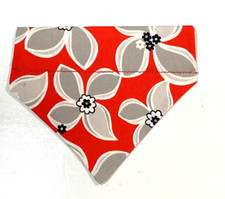 Over Collar Slide On Pet Dog Cat Bandana Scarf  FLOWERS on RED  SMALL