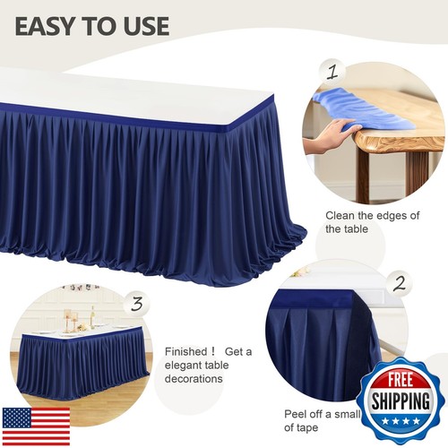Wish Care 6ft Long Navy Blue Table Skirt for Rectangle Tables Decorations - W - Picture 5 of 5