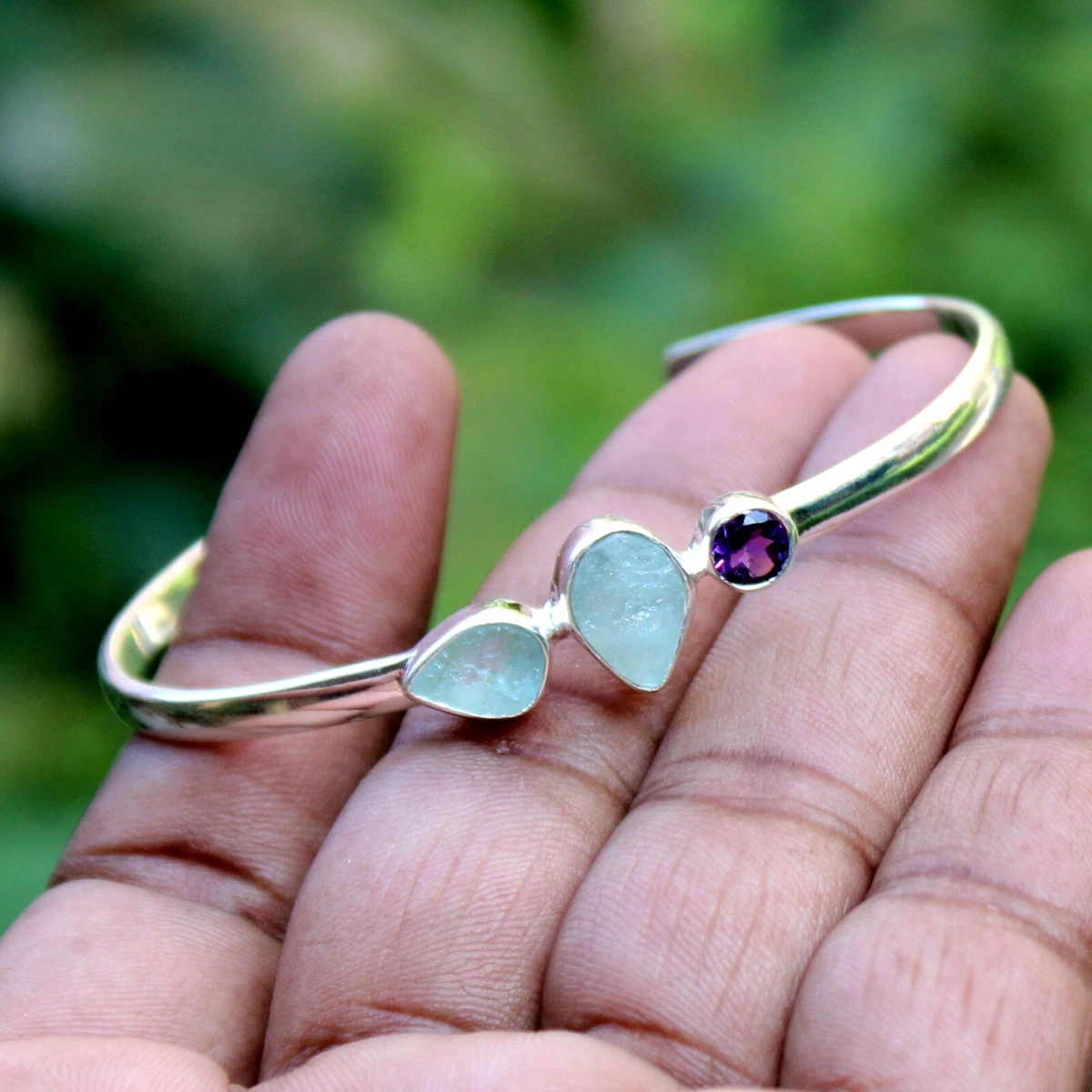 Solid 925 Sterling Silver Jewelry Aqua Marine Amethyst Gemstone