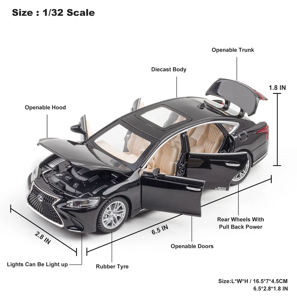 1:32 Diecast Vehicle for Lexus LS500H Model Car Toy Collectible Sound Light Toy - Image 2 of 4