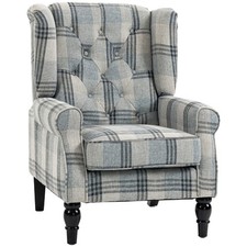 HOMCOM Accent Chair Wingback Armchair Retro Tufted Club Wood Fabric, Mixed