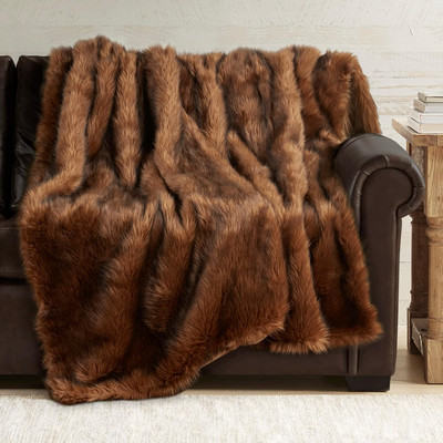 Hyde Lane Faux Fur Throw Blanket - Ultra Long Pile, Luxury Fluffy Bear Brown