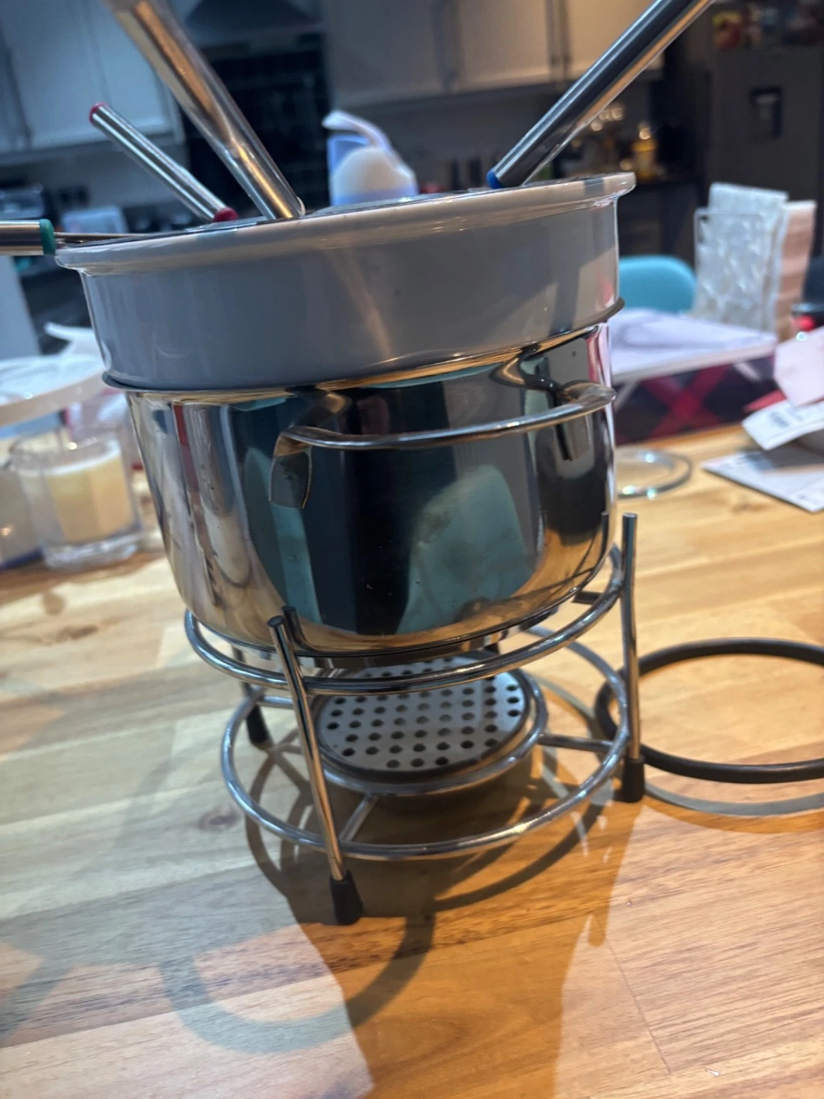 Cookware Fondue Set stainless steel silver metal x4