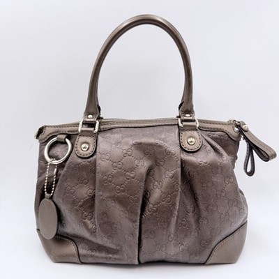 GUCCI Sukey GG Embossed 2-Way Handbag Shoulder Bag Bronze Leather Gold-Tone...