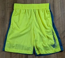 Nike Boys 4 Up Pixelated Logo Design Neon Green/Teal Active Mesh Shorts Sz M