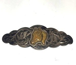 Vintage Diablo Mfg Silver Barrette w/ Brass Horse Head Overlay Mexico 925