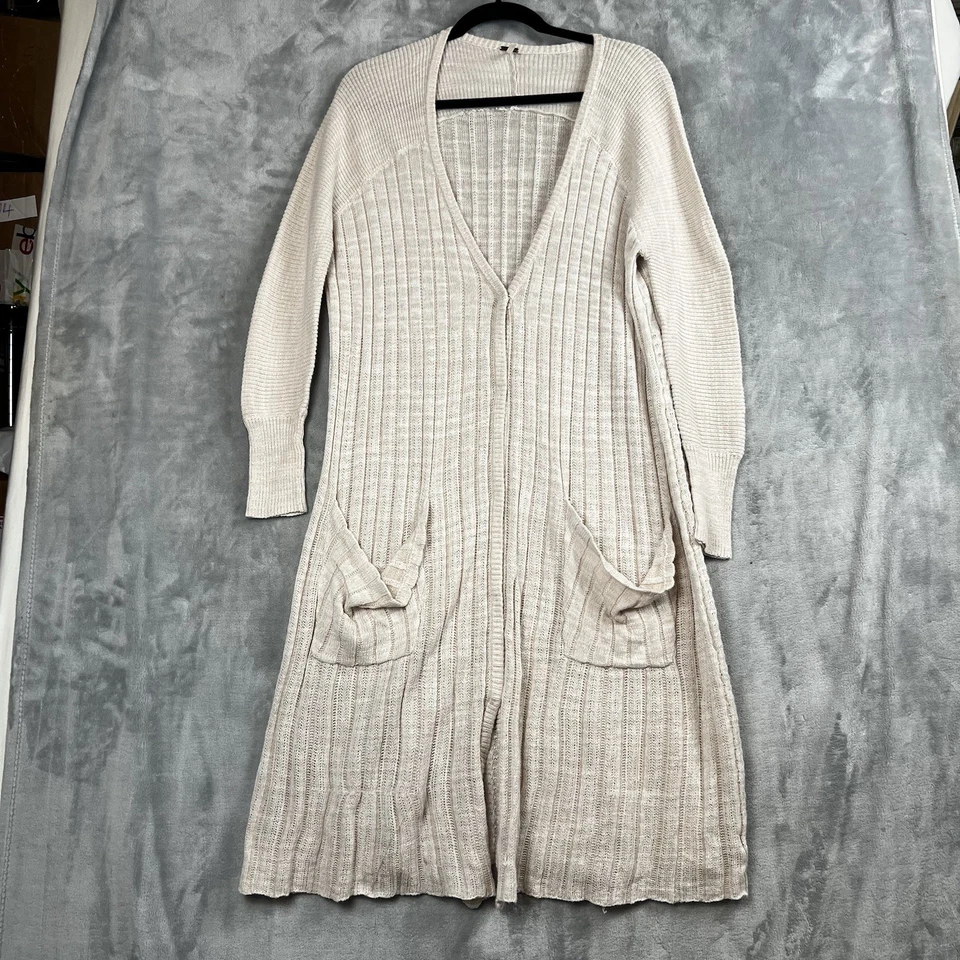 Free People Women Duster Cardigan Shadow Ribbed Knit Longline Pink Pale  Boho M - Image 2 of 4