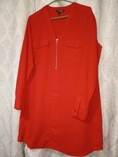 Express Women's Zipper Front Shirt Dress Size Medium red Long Sleeve Roll Tabs