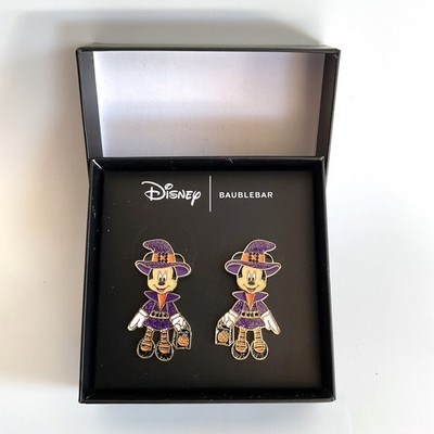 Disney BaubleBar Minnie Mouse Halloween Witch Earrings Purple Glitter Enamel Box