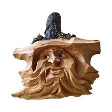 Hand Carved Hanging Folk Tree Bearded Man Face Gnome German Art 5.5 *