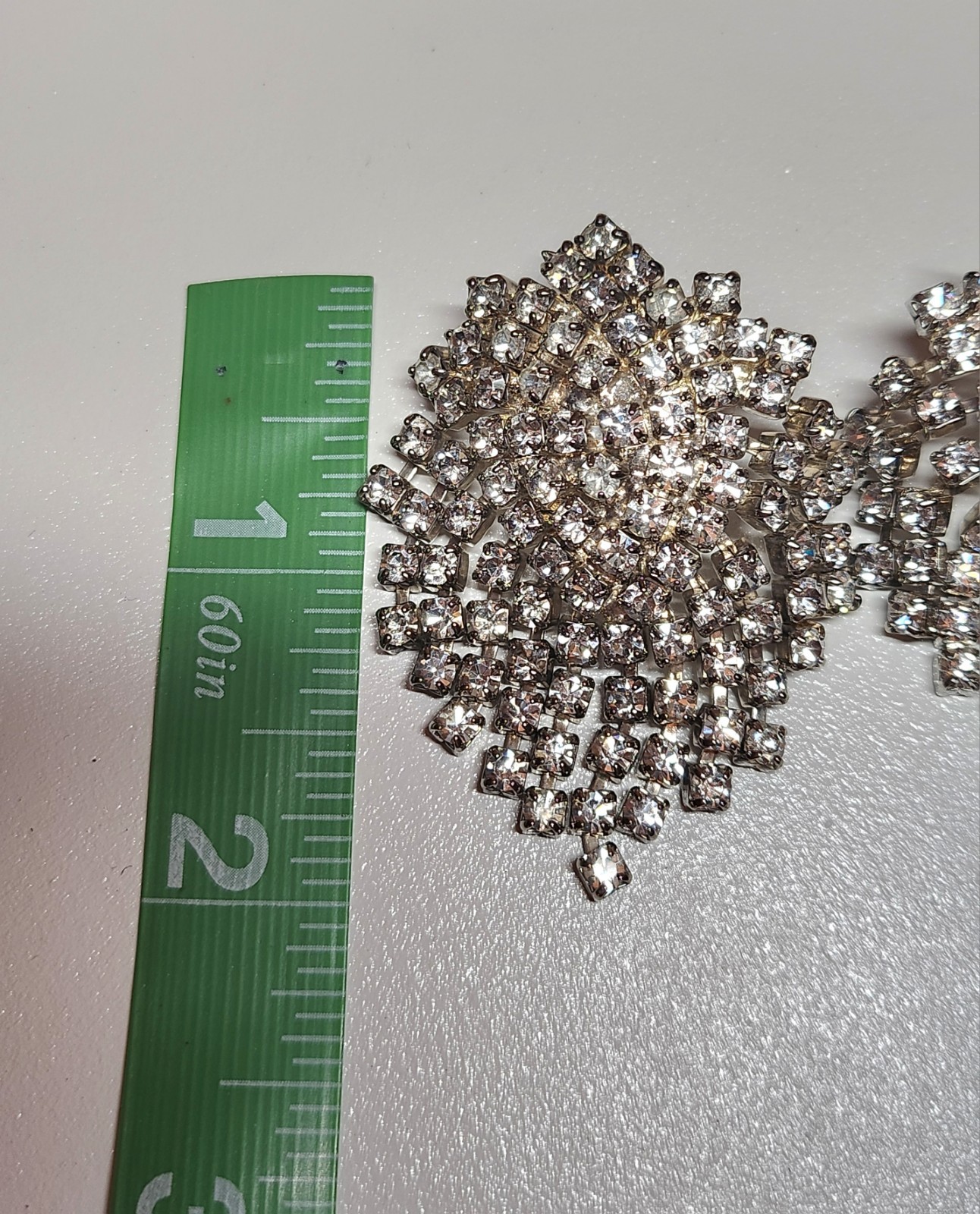 Silver Tone Rhinestone Stud Dangle Big Earrings - image 4