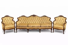 High-End Vintage Louis XV Living Room Set Sofa & Armchairs Rococo Revival 3-Pce