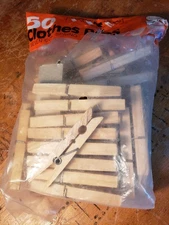 Vintage Wooden With Metal Coil Spring Clothes Pins