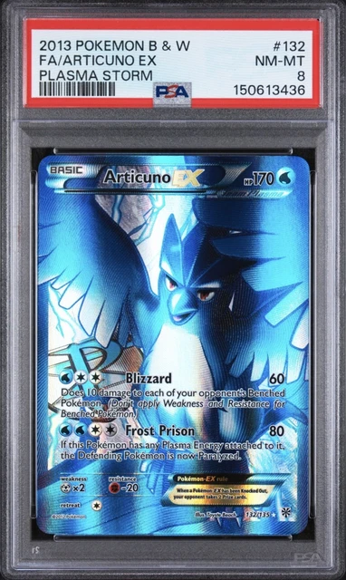 2013 POKEMON BLACK & WHITE PLASMA STORM #132 FULL ART/ARTICUNO EX PSA 8