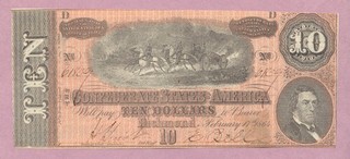 1864 $10 CSA Ten Dollars Confederate States T 68. Crisp AU True Auction