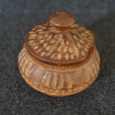 Hand Carved Wooden Storage Trinket Jar with Lid Bohemian Rustic Distressed READ