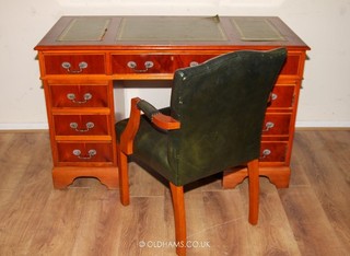 Vintage Abbeyfield Pedestal Desk with Matching Chair Yew Effect Keys