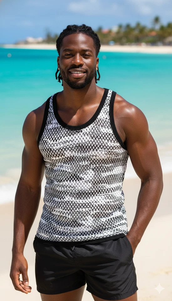 Mens Camouflage Mesh String Vest Tank Top Flouge Army Print Marina - Image 2 of 4