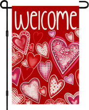 Valentine's Day Burlap Garden Flag, 12x18 Double-Sided Heart Decor