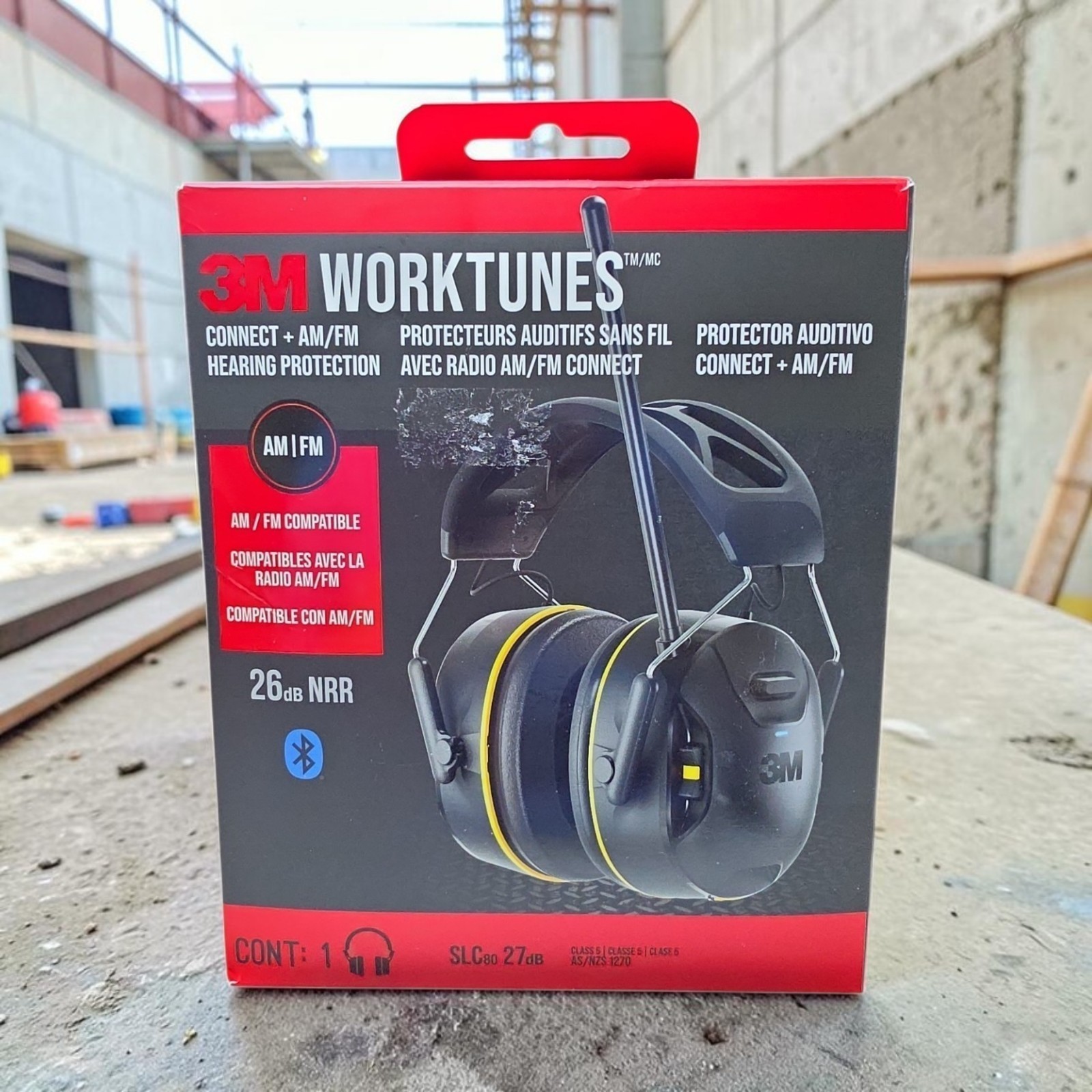 3M WorkTunes Earmuffs Hearing Protector AM/FM Bluetooth Wireless 26dB NRR Black