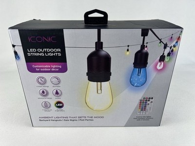 Iconic 25 Foot LED Outdoor Lights New In Sealed Box 2 Remotes Dimmable 16 Colors