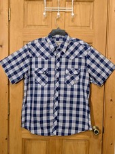 VTG Wrangler Wrancher Shirt Pearl Snap Blue Plaid Mens XL Western Cowboy Rodeo