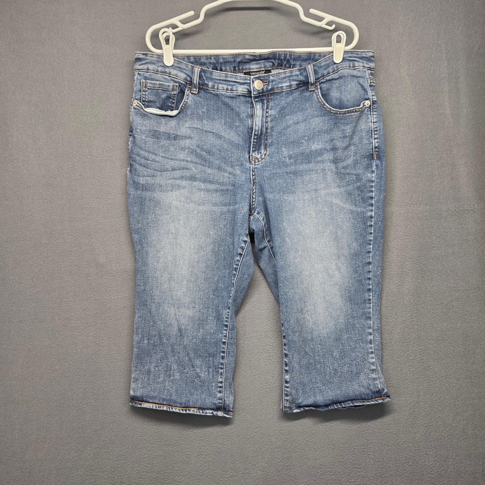 Venezia Cropped Jeans Womens Plus Size 20 Blue Stretch Denim Capri Pants