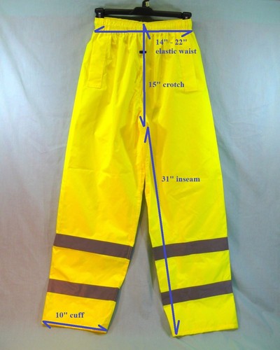 Safety Yellow Rain Work Pants w/ Reflective Stripes Men's Size XL - Picture 3 of 9
