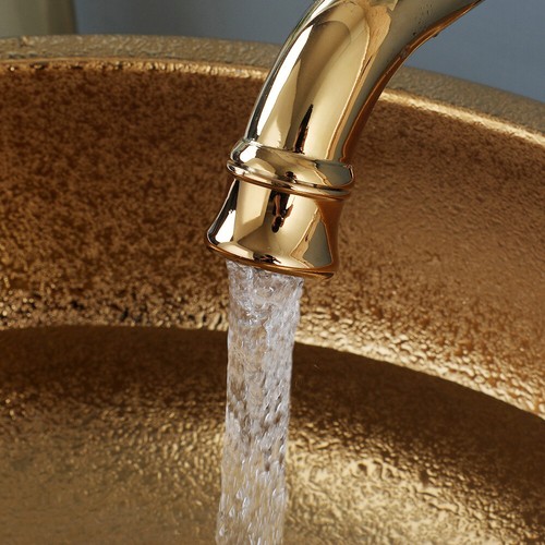 Bathroom Gold Round Ceramic Basin Sink Bowl Tap Pop Drain Mixer Faucet Set - Picture 10 of 13