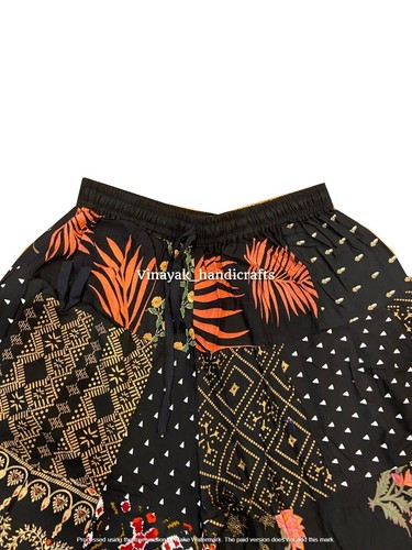 Indian Vintage Rayon Patchwork Wide Leg Hippie Boho Gypsy Palazzo Pants Trouser - Picture 3 of 5